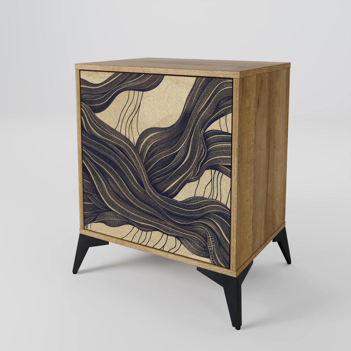 SIDEBOARD UNIFIED FRAGMENTS, Eichefarben, 57,5x42x75,5 cm, Goldfarbene Metallfüße - Eichefarben/Goldfarben, Holzwerkstoff/Metall (57.5/75.5/42cm) - SpaceRebels