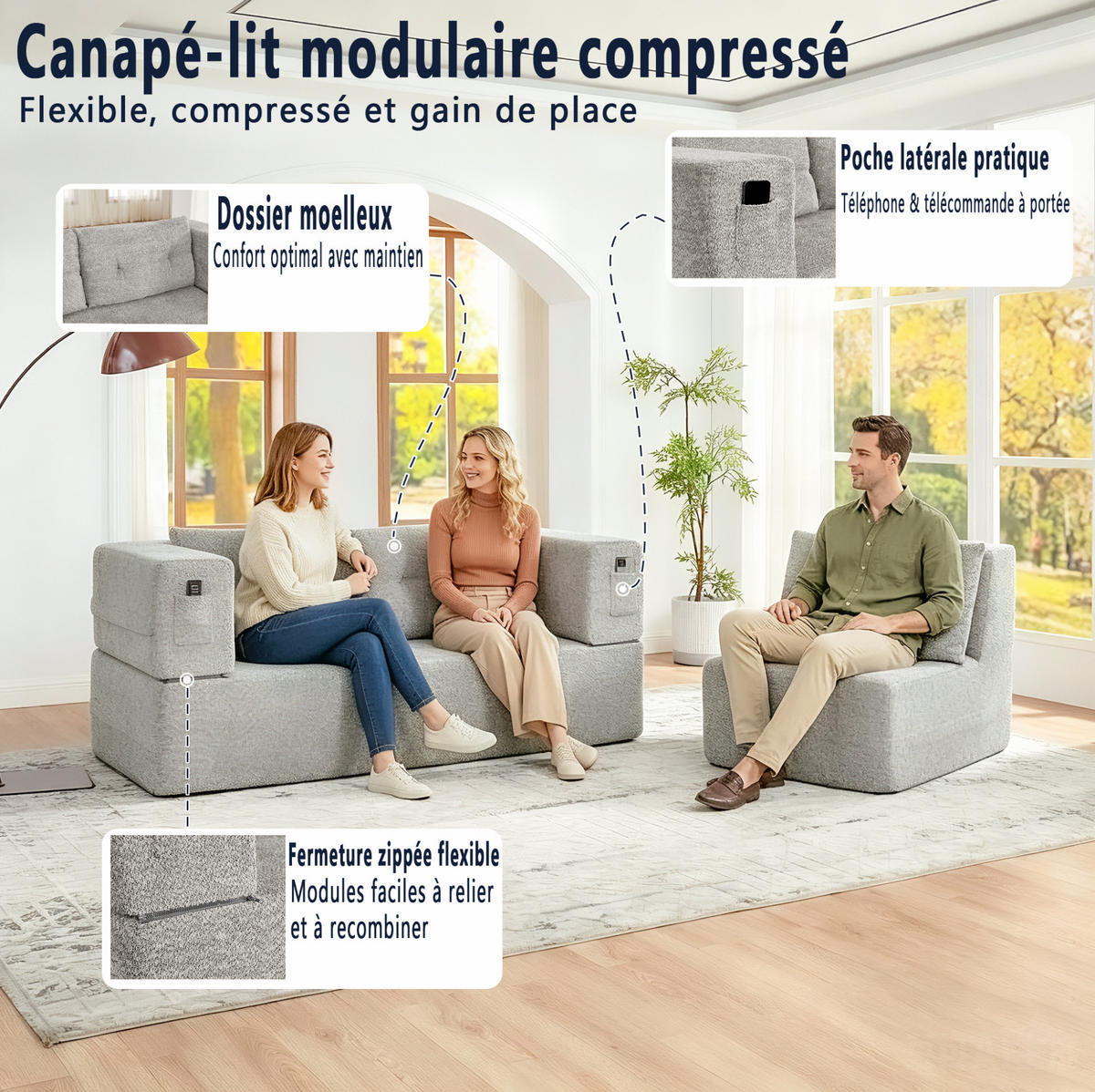 SCHLAFSOFA 199/194/39 aus Stoff mit Sessel und Liegefunktion Hellgrau - Hellgrau, Textil (194/39/199cm) - Modenvie