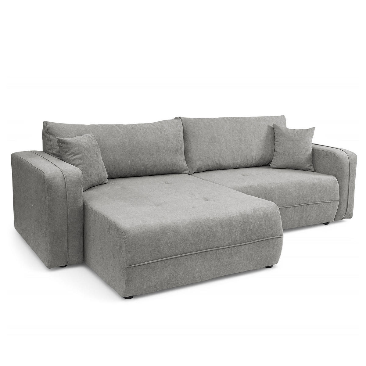 ECKSOFA mit Schlaffunktion - 244 cm - Schwarz/Grau, Kunststoff/Textil (244/145cm) - home24