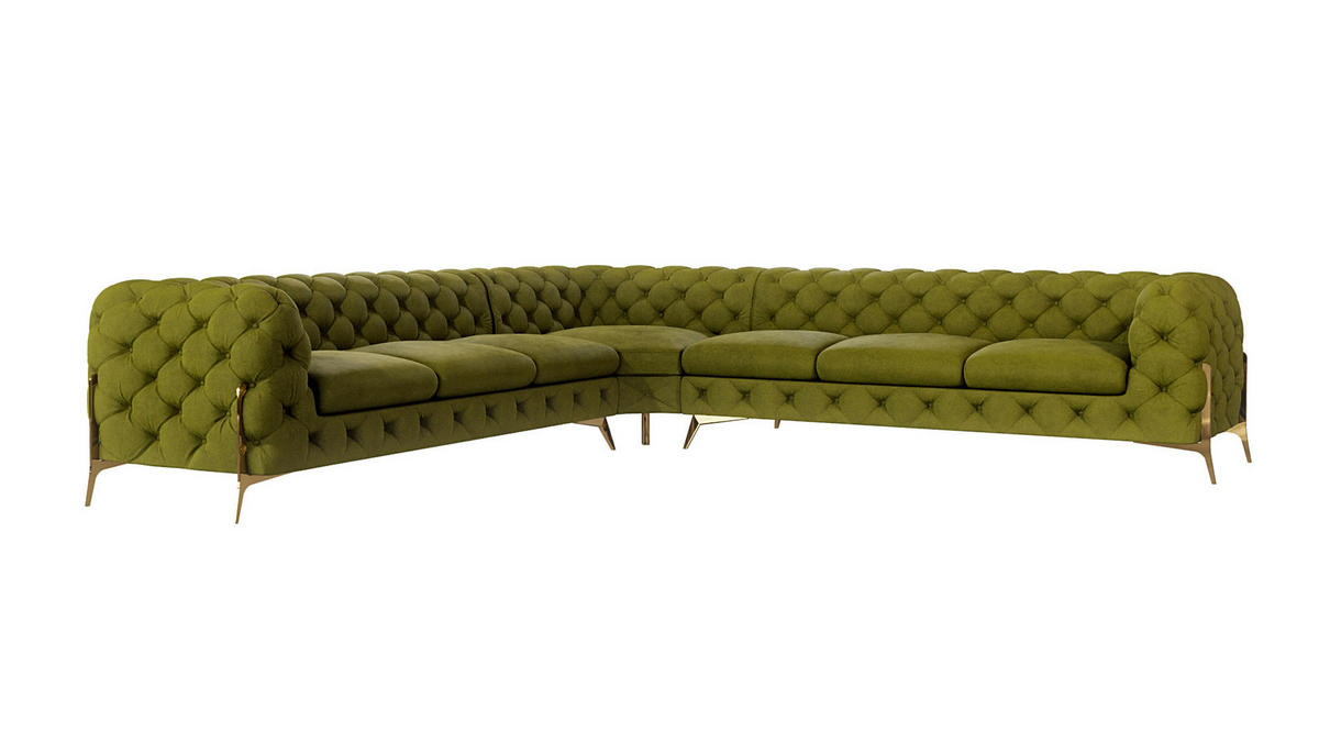 ECKSOFA Chesterfield Olive Schwarz Samt - Goldfarben/Olivgrün, Holz/Textil (323/323cm) - S-Style Möbel