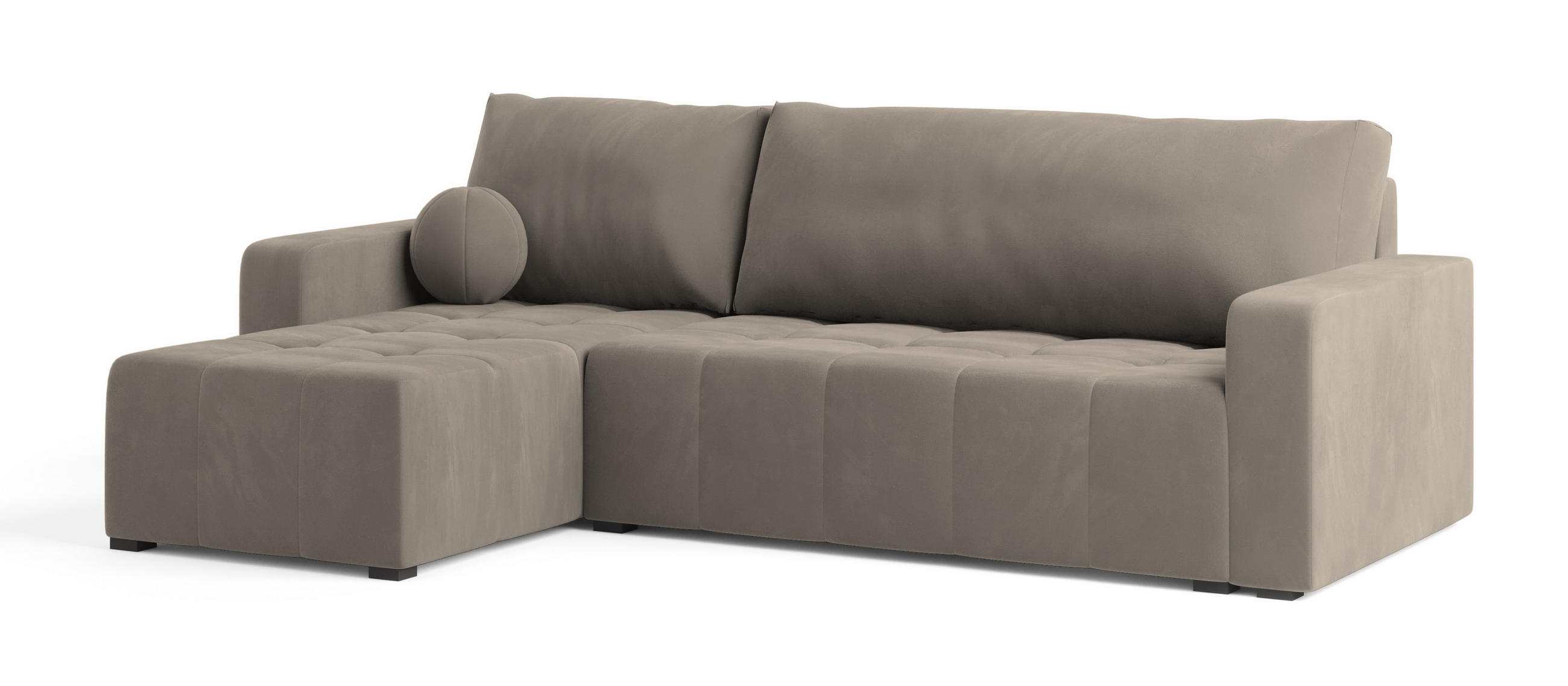 ECKSOFA VOLIRA Beige Plüsch-Stoff mit Schlaffunktion - Beige, Holz (230/143cm) - MASSENO