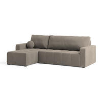 ECKSOFA VOLIRA Beige Plüsch-Stoff mit Schlaffunktion - Beige, Holz (230/143cm) - MASSENO