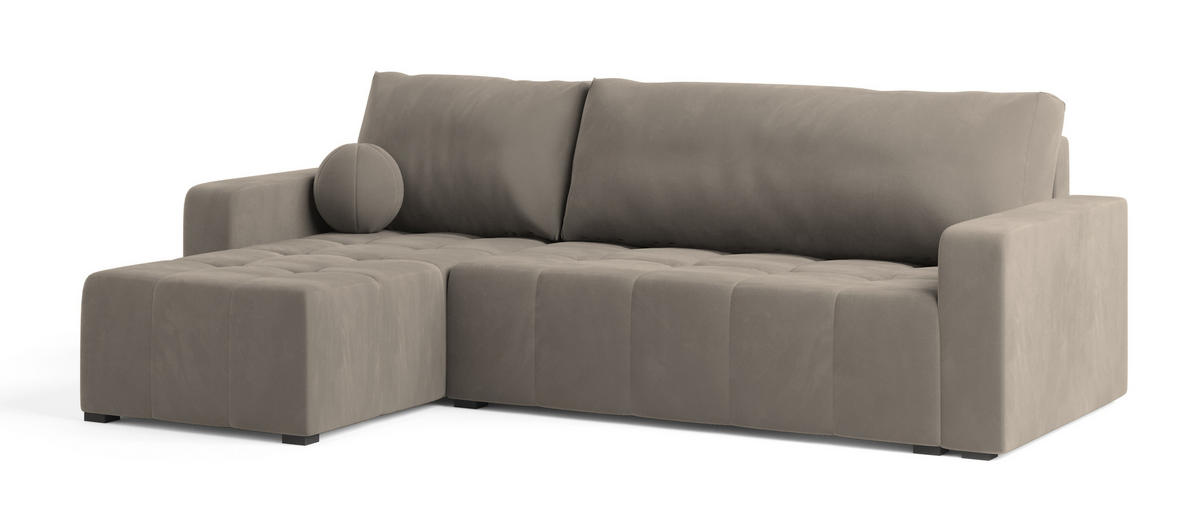 ECKSOFA VOLIRA Beige Plüsch-Stoff mit Schlaffunktion - Beige, Holz (230/143cm) - MASSENO