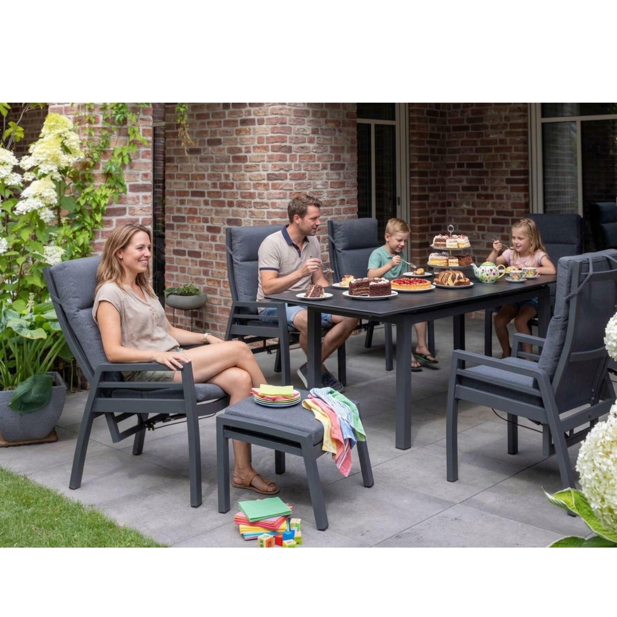 GARTENMÖBEL-SET Merida und Tarifa - Grau, Metall - Mr. Deko