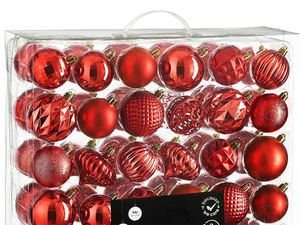 WEIHNACHTSKUGELN 60er-Set rot, 7 cm - Rot, Kunststoff (45/45/75cm) - LAALU
