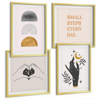 BILDER SET 4er Set - 50x50 cm & 40x60 cm Goldrahmen - Minimalistische Boho-Illustrationen - Goldfarben, Kunststoff (50/50cm) - TULUP