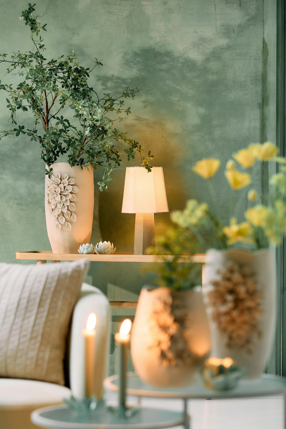 TISCHLAMPE Musabo Grün Ø25/49 cm - Grün, Textil (25/25/49cm) - Light & Living