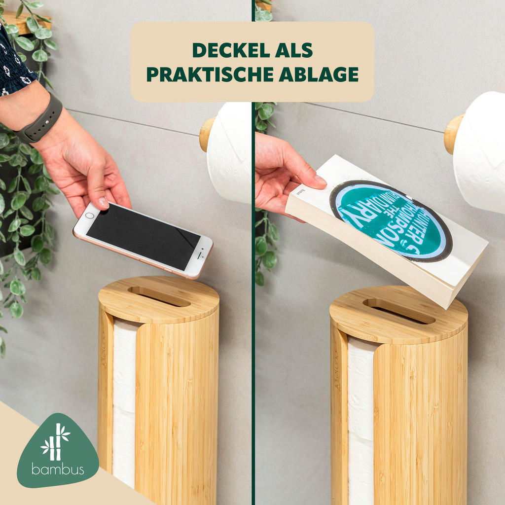 Thumbnail - eluno Toilettenpapieraufbewahrung,, Braun, Holz, 14.5x34x14.5 cm, Badezimmer, ,