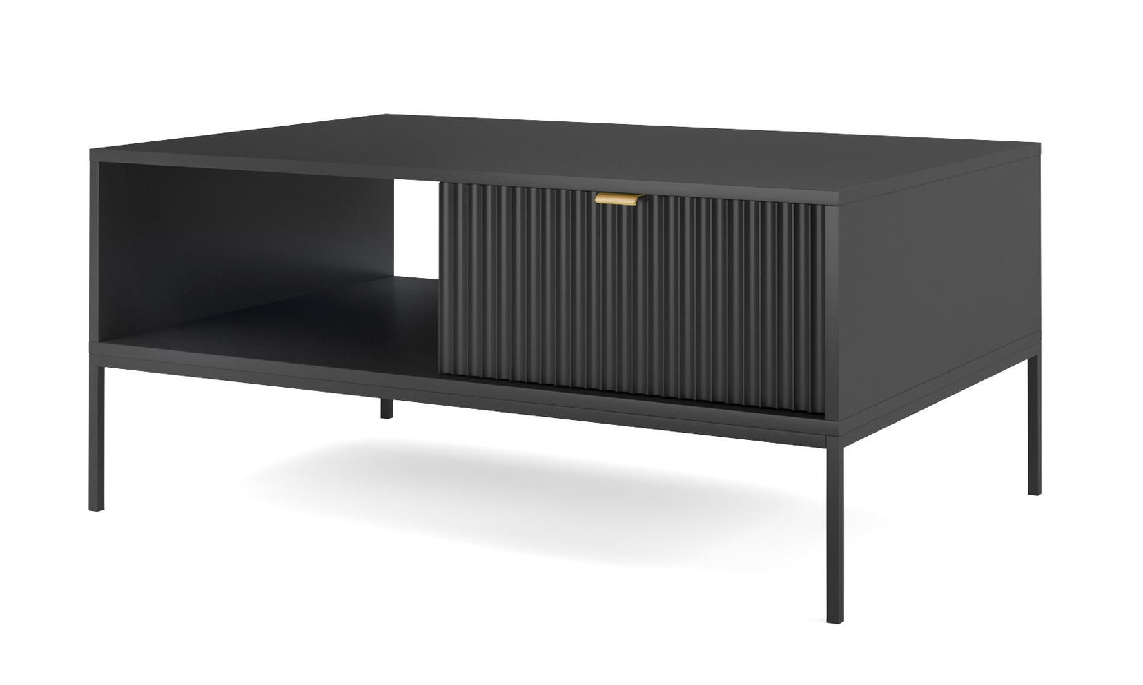 COUCHTISCH 104 cm Galla mit geriffelten Fronten und Schublade, Schwarz - Schwarz, Holz (68/104/46cm) - Emporius