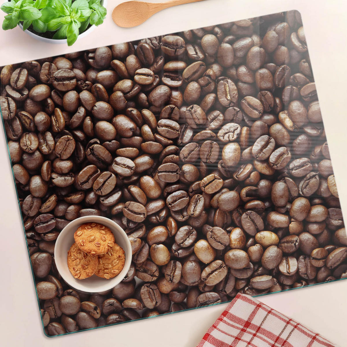 GLASPLATTE 60x52 cm Kaffeebohnen - Braun, Glas (60/0.4/52cm) - TULUP