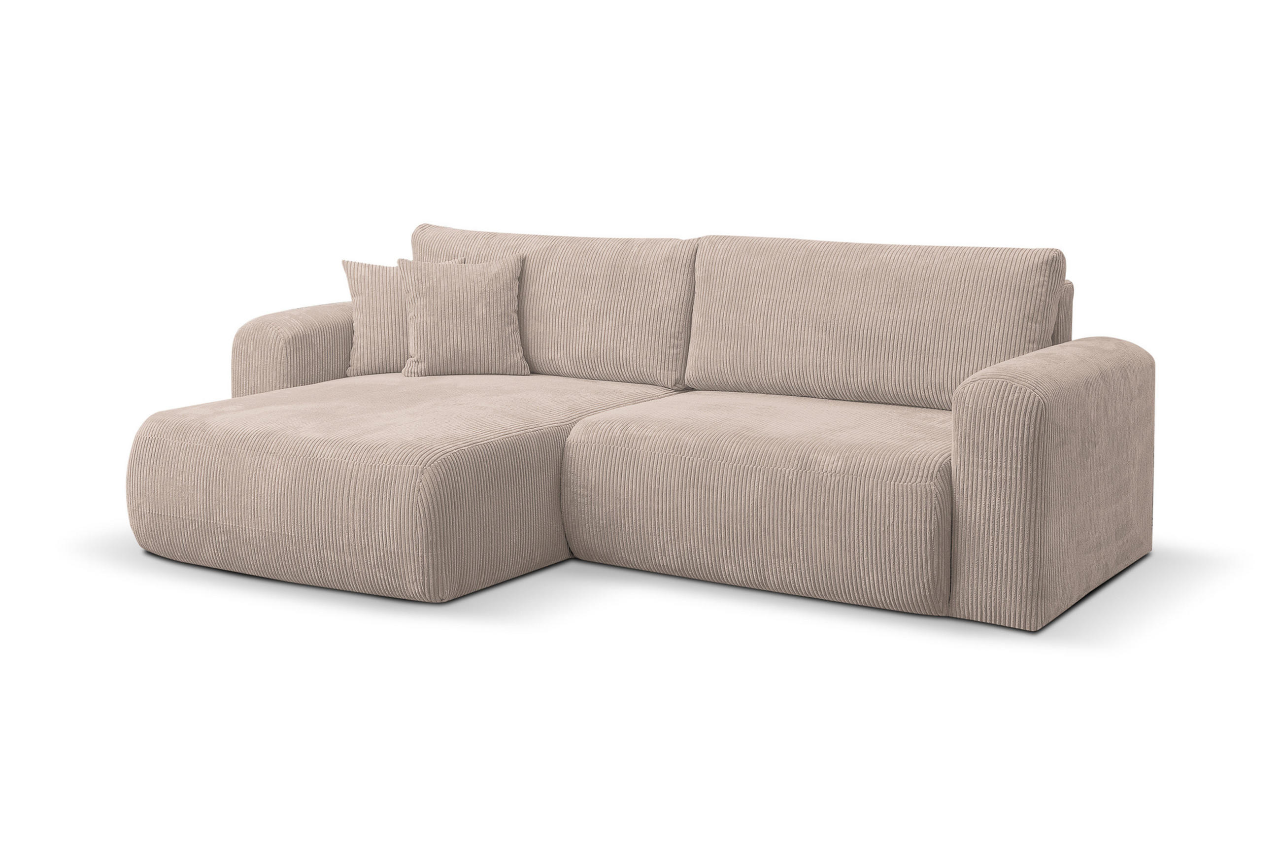 ECKSOFA Roma, Eckcouch in L-Form mit Schlaffunktion und Bettkasten, Farbe: Braun, Cordstoff, Ottomane Universal - Braun, Textil (244/142cm) - VENASI MÖBEL