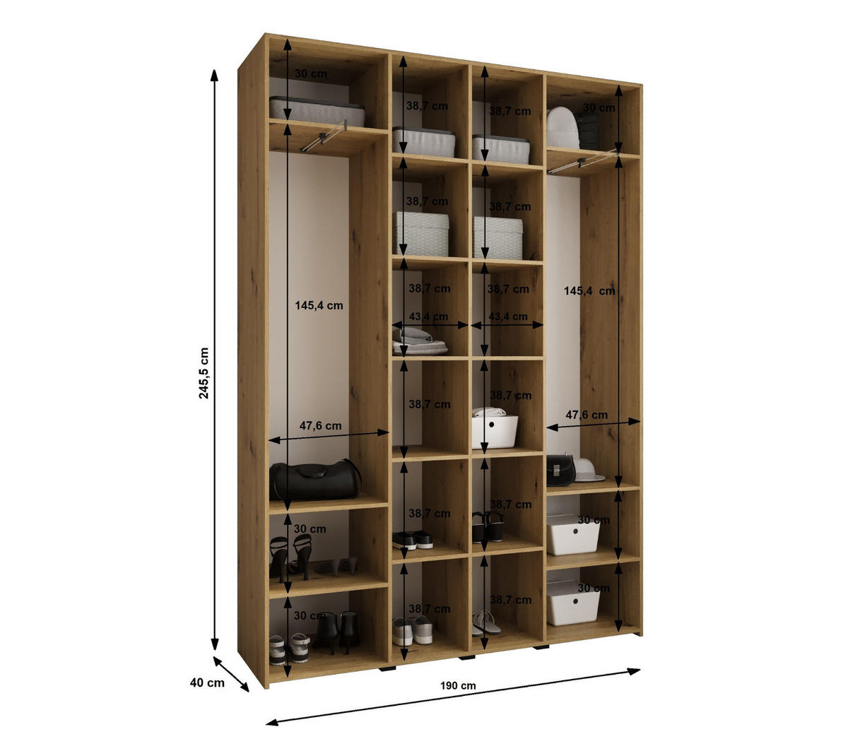 DREHTÜRENSCHRANK 245,5/190/40 4-türig - Kaschmir/Goldfarben, Holz/Metall (190/245.5/40cm) - Abiks Möbel