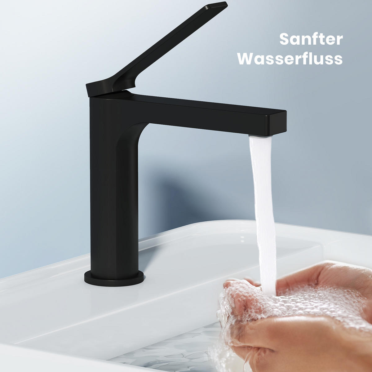 WASCHTISCHARMATUR mit Spulen-Zertifiziertem Filterelement Schwarz Matt - Schwarz, Metall (17.3/4.6/19.5cm) - EMKE