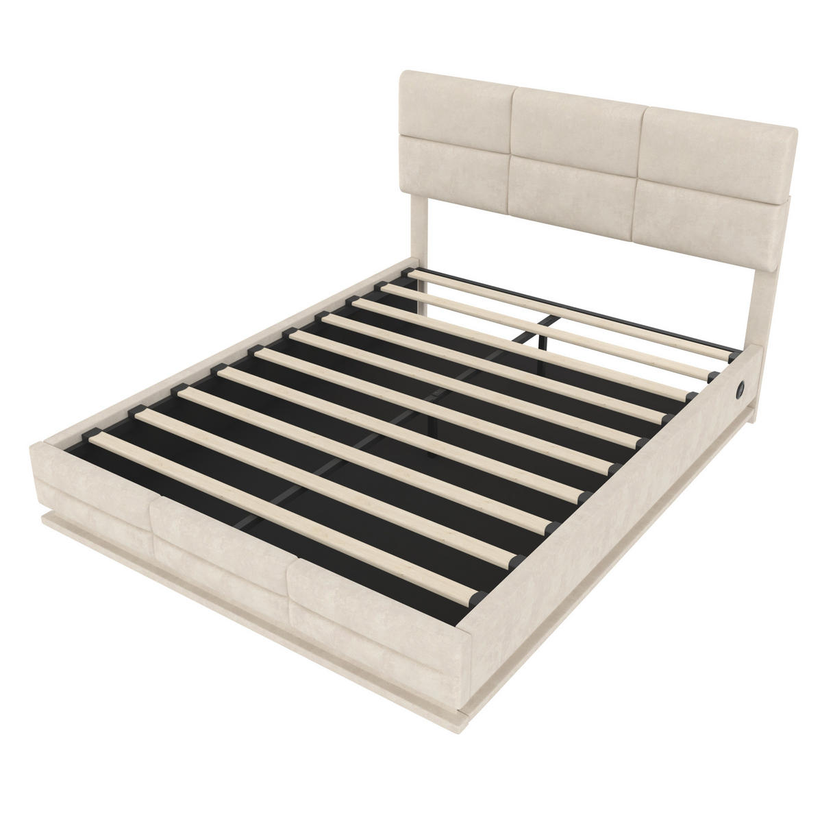 POLSTERBETT aus Samt 140x200 cm Beige mit LED-Beleuchtung, USB-Anschlüssen und Stauraum - Beige, Textil (140/200cm) - IVMEU