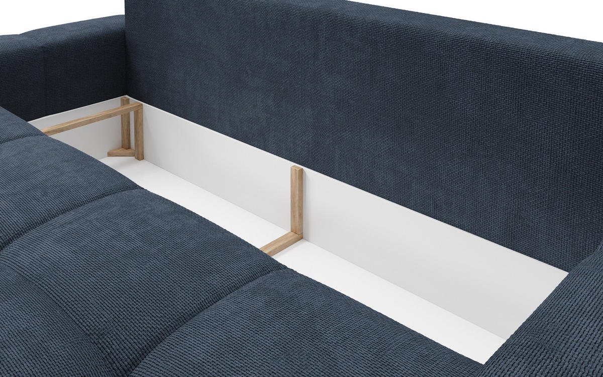 BETTSOFA DUCA Blau Jersey- Stoff mit Schlaffunktion - Blau, Holz (259/90/99cm) - MASSENO