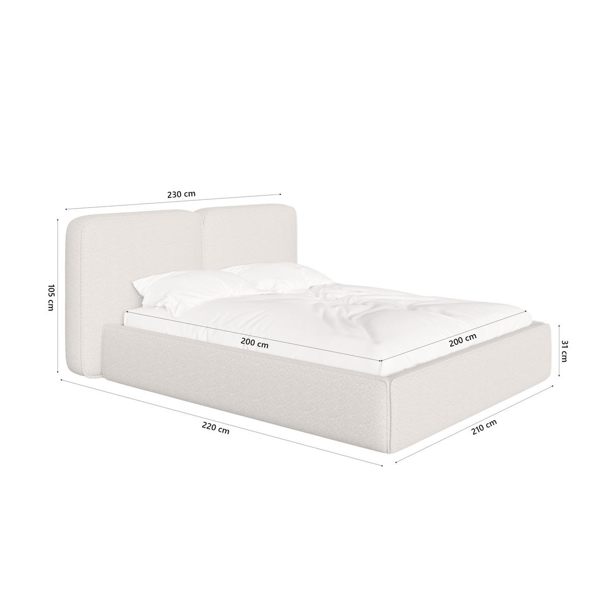 POLSTERBETT Lauga 200x200 cm, Beige - Beige, Textil (200/200cm) - Fedve