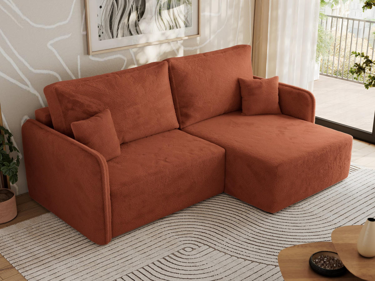 ECKSCHLAFSOFA MESTO L Orange Plüsch - rechts - Schwarz/Orange, Kunststoff/Textil (147/227cm) - MKS