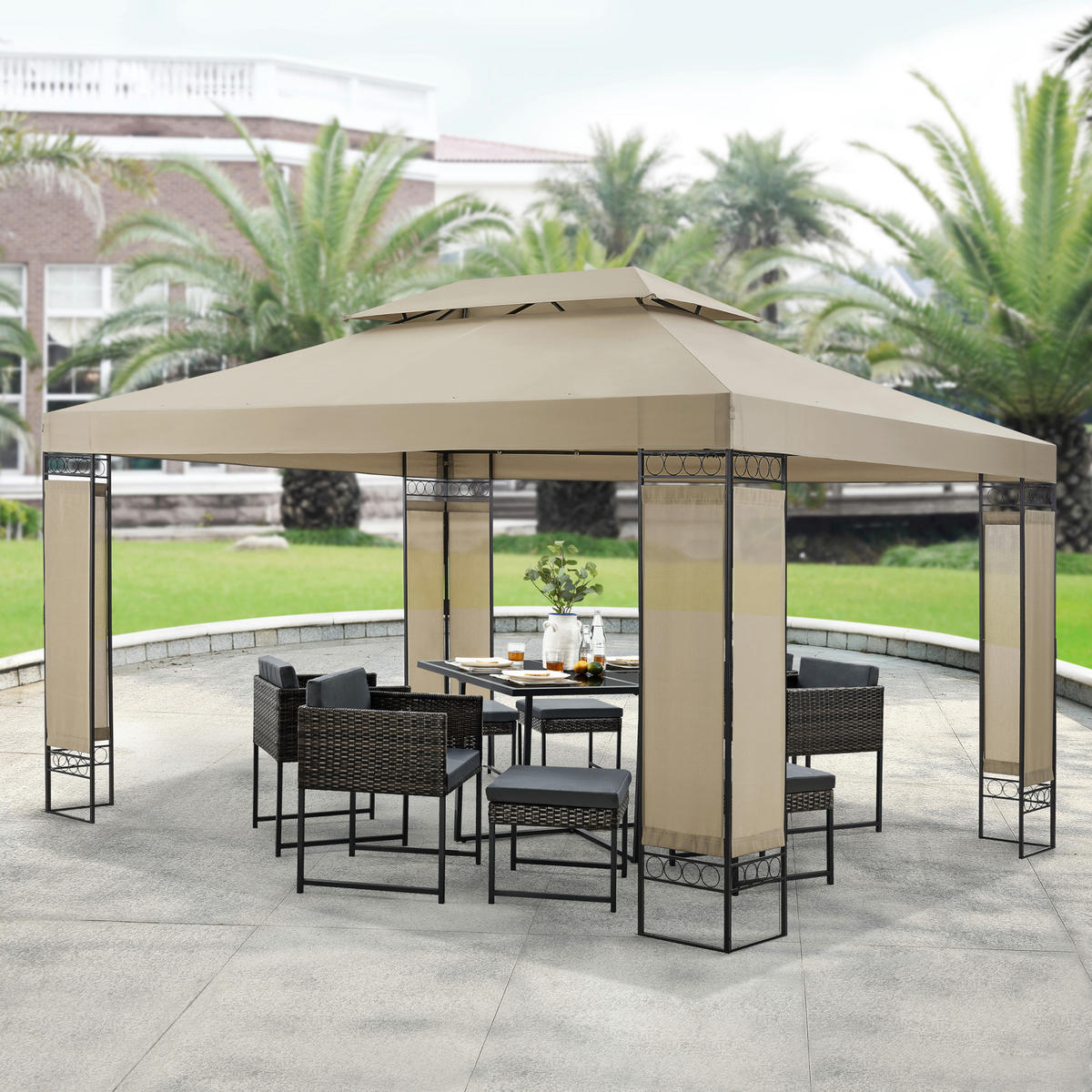 PAVILLON Lanciano - Beige, Textil/Metall (400/265/300cm) - [en.casa]