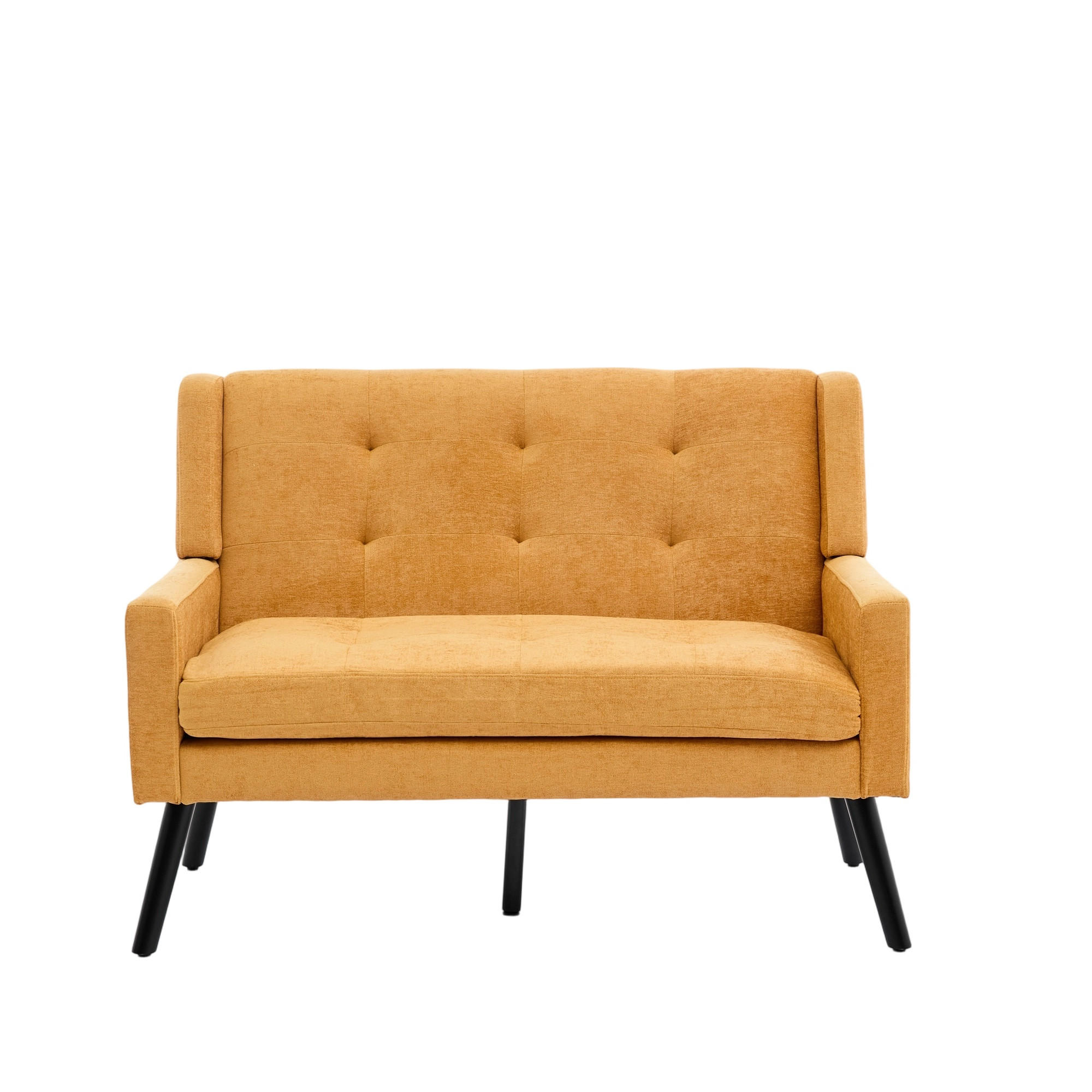 SITZBANK 2-Sitzer Leinenbezug mit Tufting, Massivholzbeinen 119/75/88 cm Gelb - Gelb, Textil (75/88/119cm) - Redom