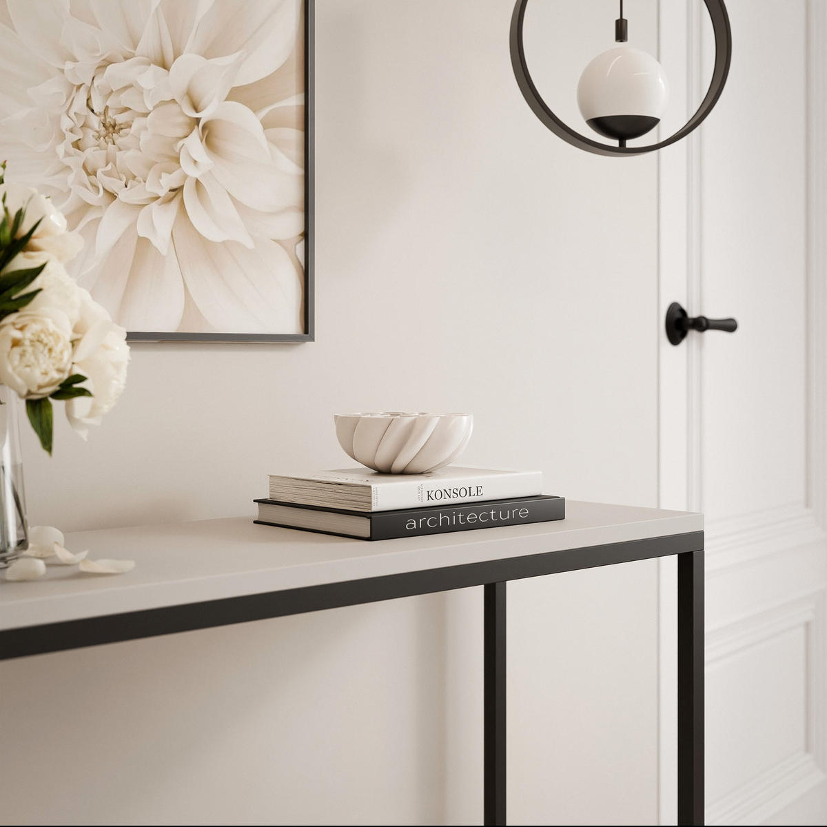 KONSOLENTISCH LORA 80 cm, Schwarz / Cashmere - Kaschmir/Schwarz, Metall (30/80/80cm) - Idohome