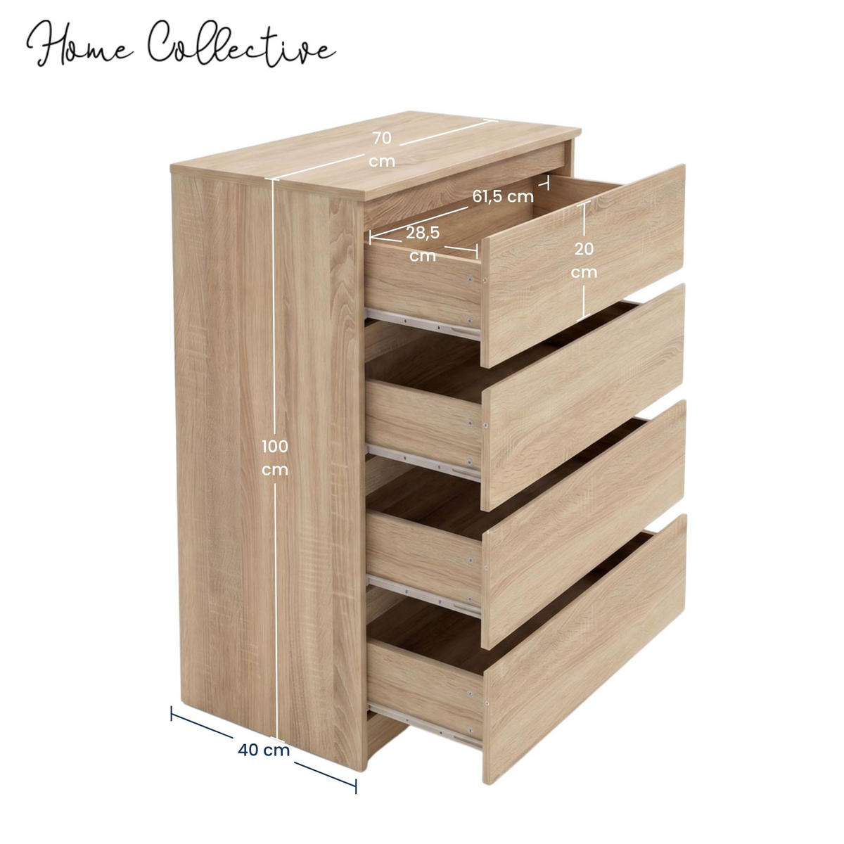KOMMODE mit vier Schubladen in Sonoma - Sonoma Eiche, Holzwerkstoff (70/100/40cm) - Home Collective