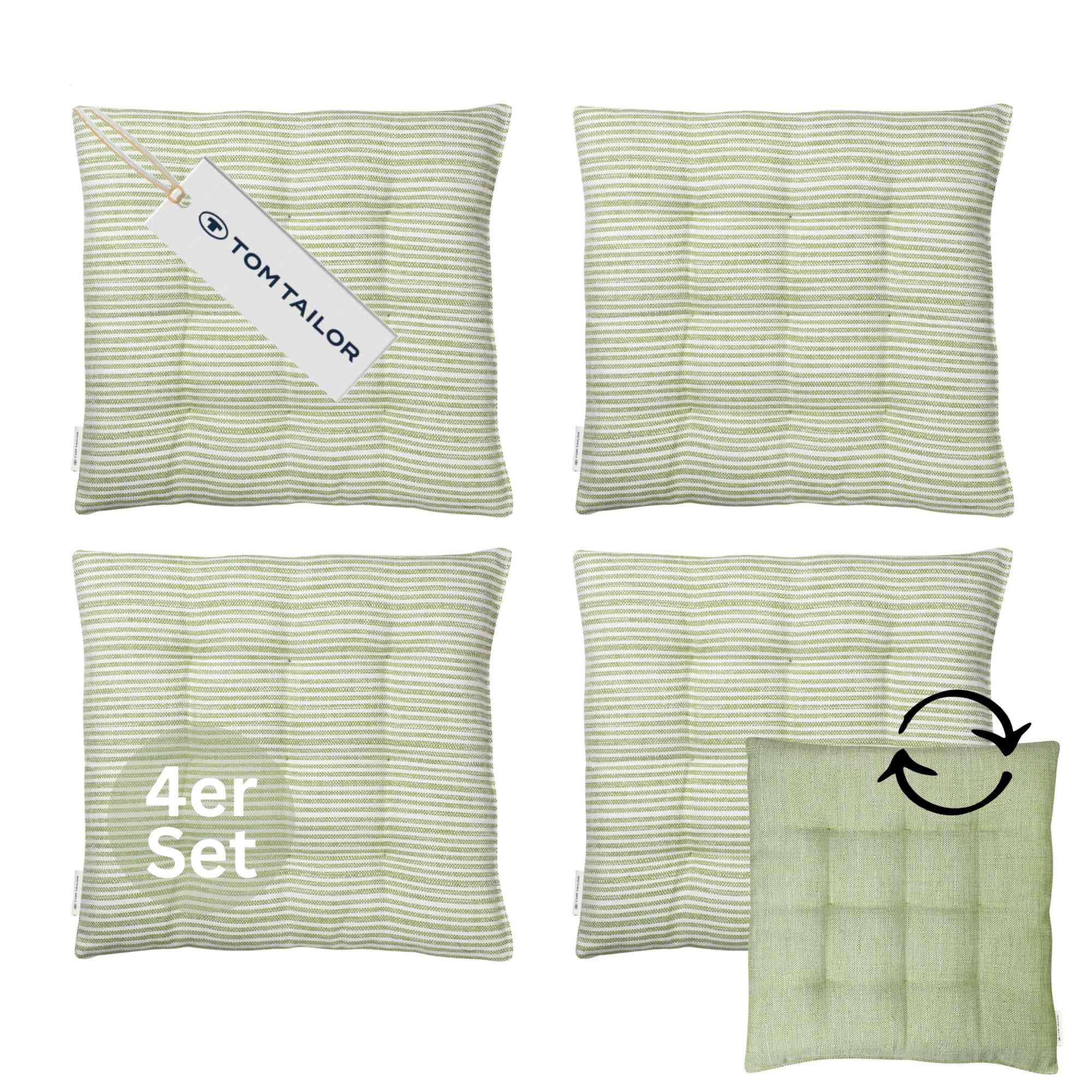 SITZKISSEN 4er Sparset FRESHSTRIPE4ER - Grün, Textil (40/40/5cm) - Tom Tailor