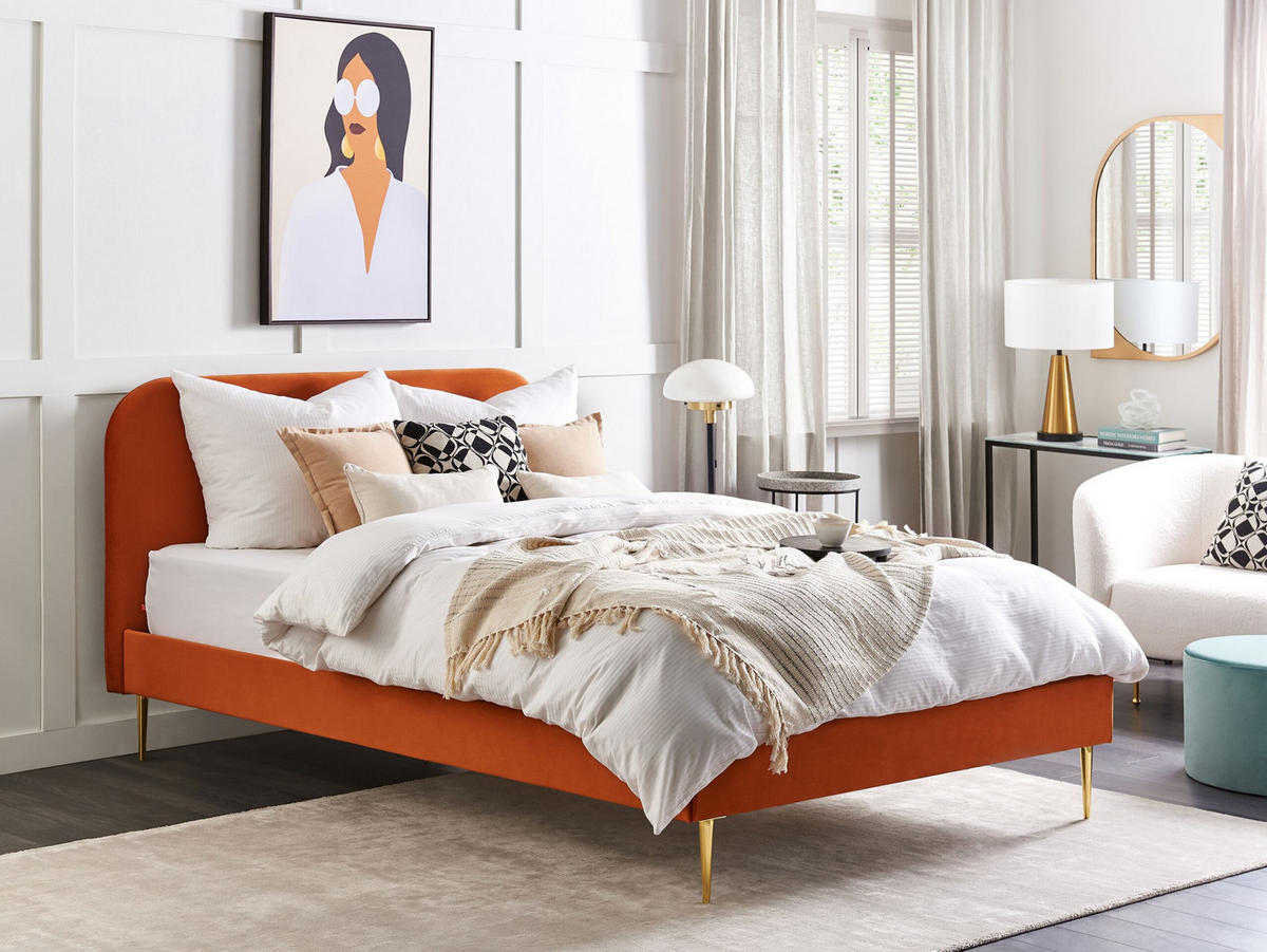 POLSTERBETT 160/200cm Smaragdgrün Flayat - Orange, Textil (160/200cm) - Beliani