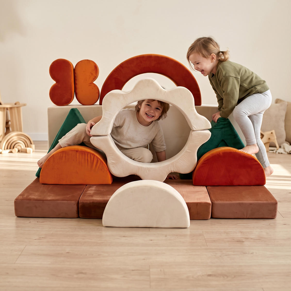 KINDERSPIELSOFA Bunt 18-tlg. modular - Multicolor, Kunststoff/Textil (194/53/66cm) - Relaxdays