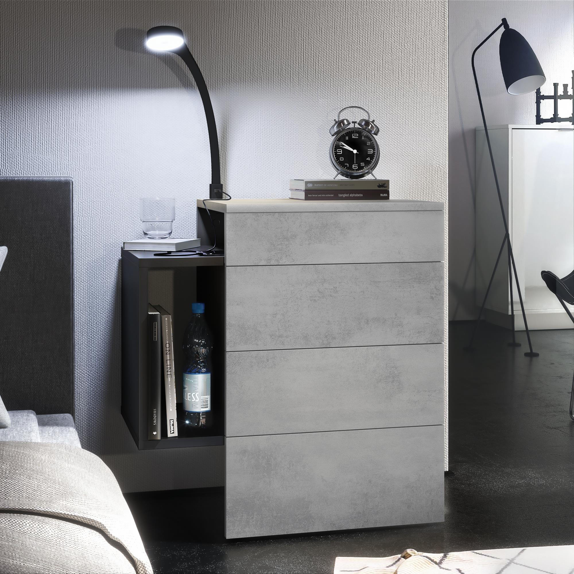 NACHTTISCH Queens Front in Beton Oxid Optik - Hellgrau, Holzwerkstoff (60/63/36cm) - Vladon