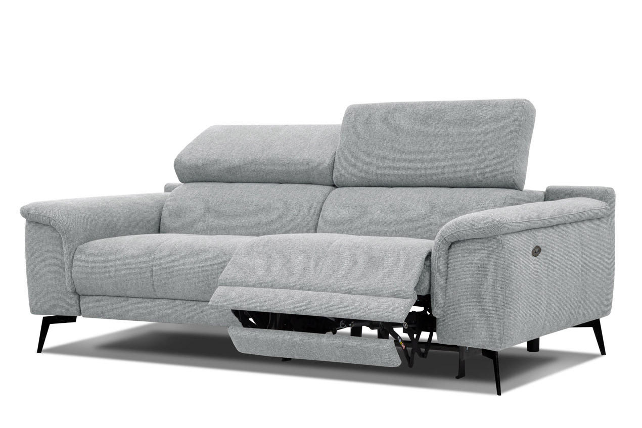 RELAXSOFA FIERO 3-Sitzer mit 1 Relaxfunktion, silberfarben - Silberfarben/Schwarz, Holzwerkstoff/Textil (212/82/103cm) - Courtois Laville