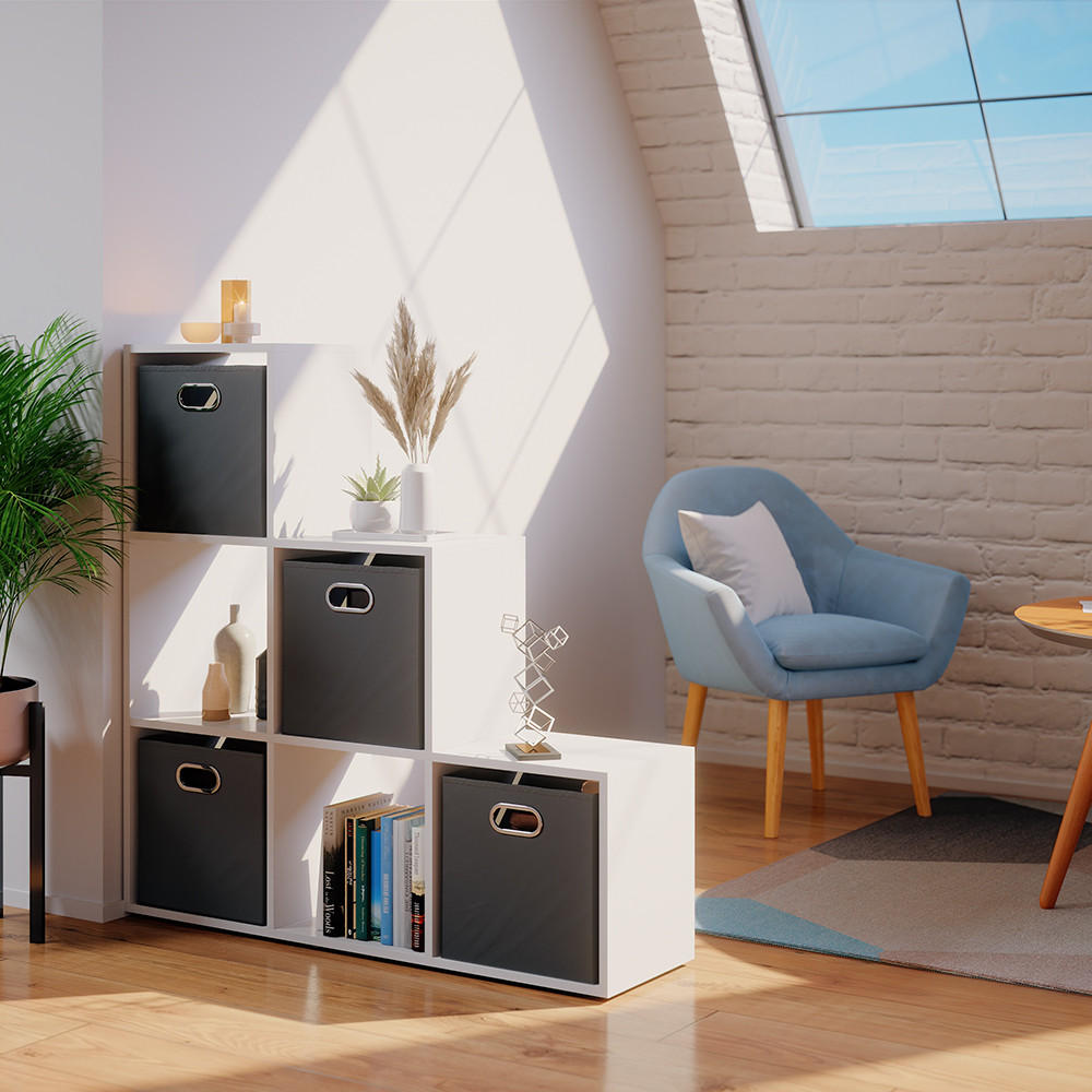 TREPPENREGAL Weiß 105 x 107.5 cm mit Faltboxen opt.3 - Weiß, Holzwerkstoff (107.2/107.8/29cm) - Vicco