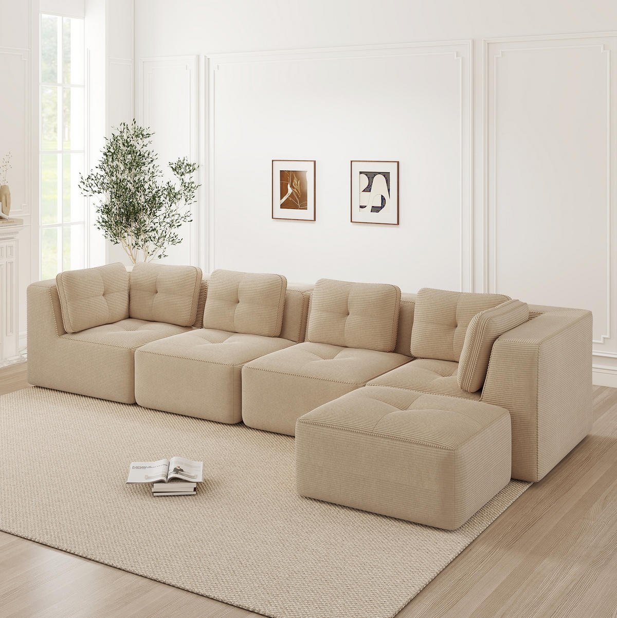 ECKSOFA 386/177/69 cm Beige aus Cord modular ohne Aufbau - Beige, Textil (177/386cm) - OKWISH
