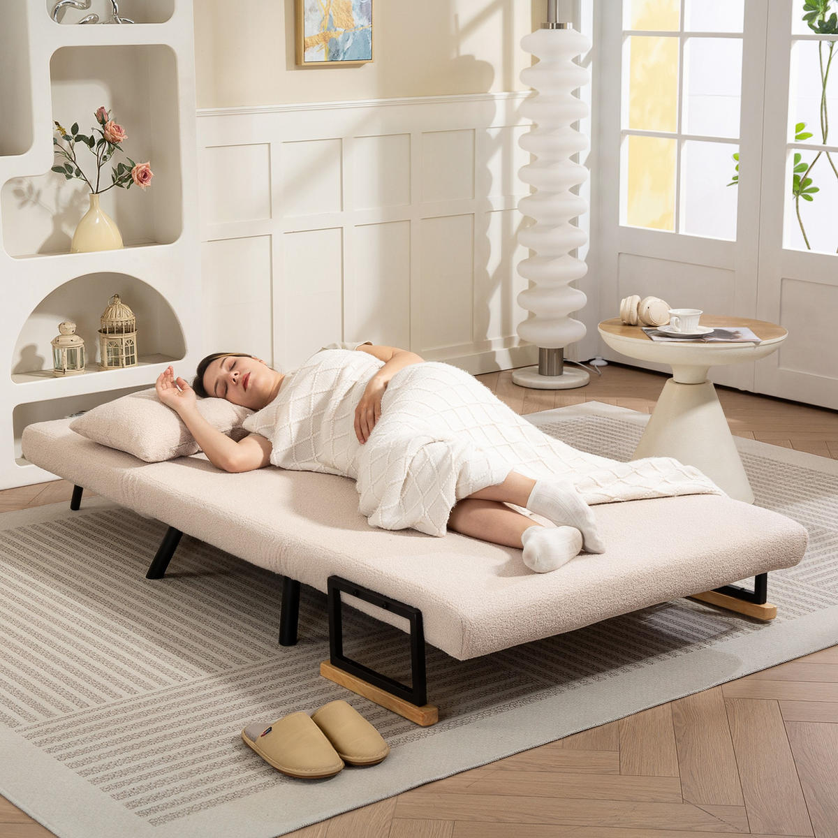 SCHLAFSOFA DE-08238 4-in-1 mit Schlaffunktion Beige - Beige, Metall (102/81/73cm) - ComfortXL
