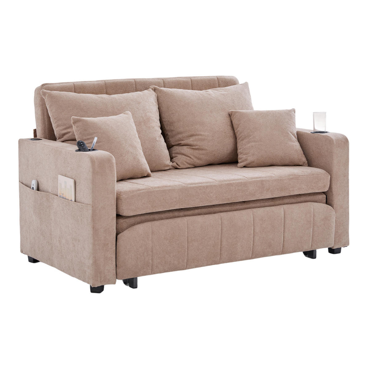 SCHLAFSOFA ausziehbar ca. 139 x 83 x 58 cm Chenille Khaki - Braun, Holzwerkstoff (139/83/73cm) - Meubliv