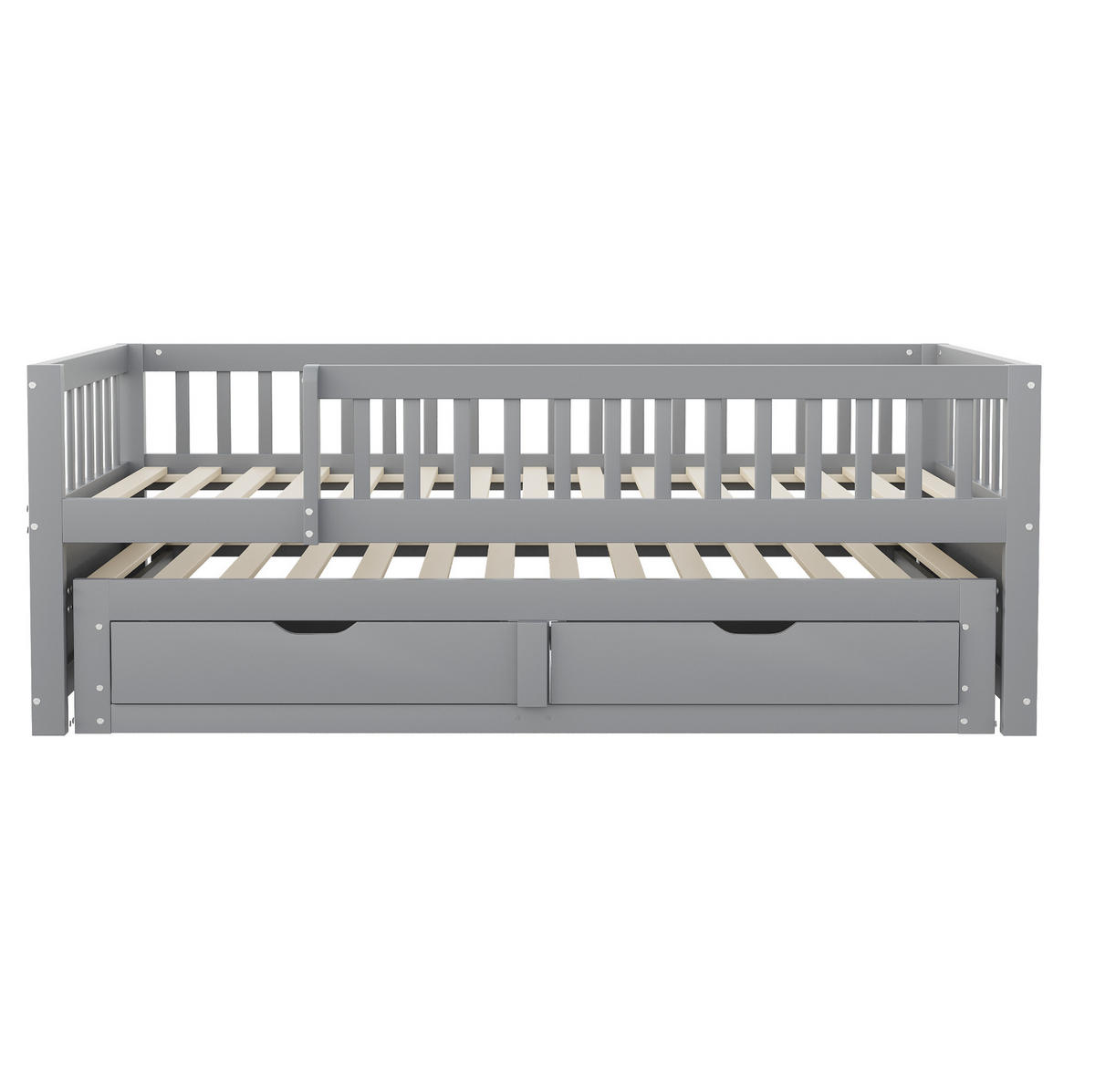 MULTIFUNKTIONSBETT 90/200 cm grau aus Holz mit Ausziehbett und 2 Schubladen - Grau, Holzwerkstoff (90/200cm) - OKWISH