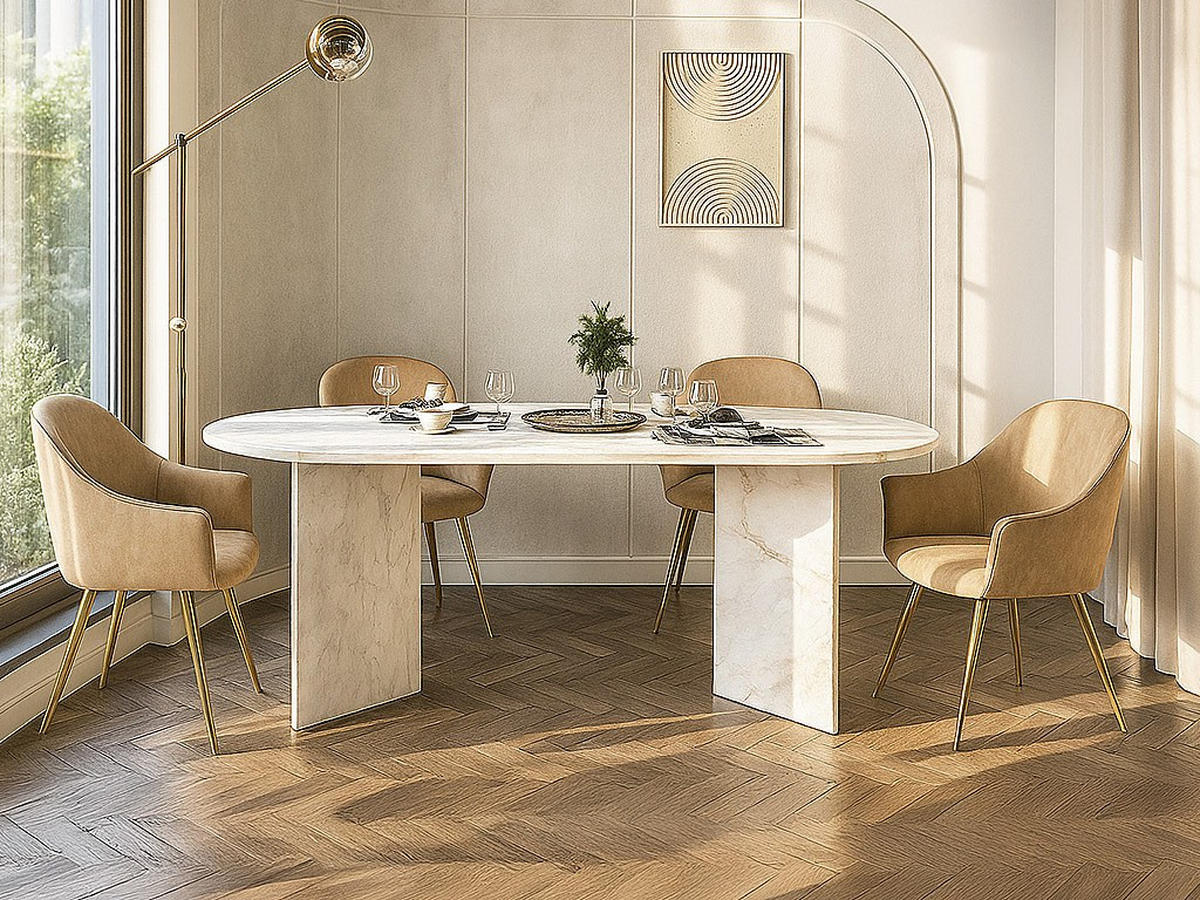 ESSTISCH 8 Personen - Marmor-Optik Weiß - TOPANIA - Weiß, Holz (200/90/74.7cm) - Vente-Unique