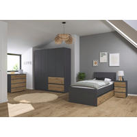 JUGENDZIMMER Joel in Grau Metallic und Artisan Eiche 4 teilig – mit 4türigem Kleiderschrank ohne Spiegel, 90er Jugendbett, Nachttisch und Kommode - Grau, Holzwerkstoff (80/200/120cm)