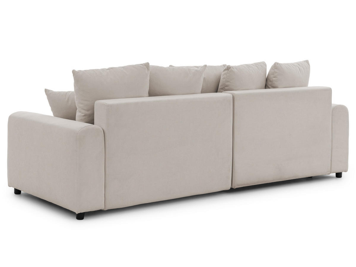 ECKSOFA Calma mit Schlaffunktion und Bettkasten im Bumpy-Design aus weichem Beige Webstoff - Ottomane links - Beige/Schwarz, Holz/Kunststoff (239/140cm) - S-Style