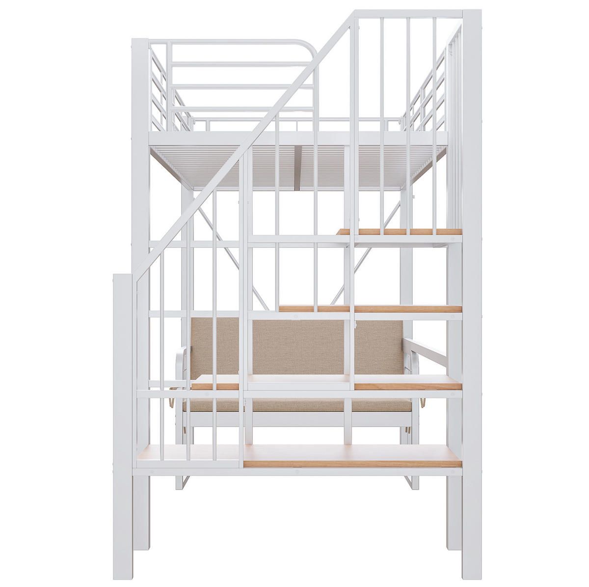 ETAGENBETT 90/200 cm, Weiß mit Stauraumleiter und Polstersofa - Weiß, Metall (90/200cm) - MIVRAY