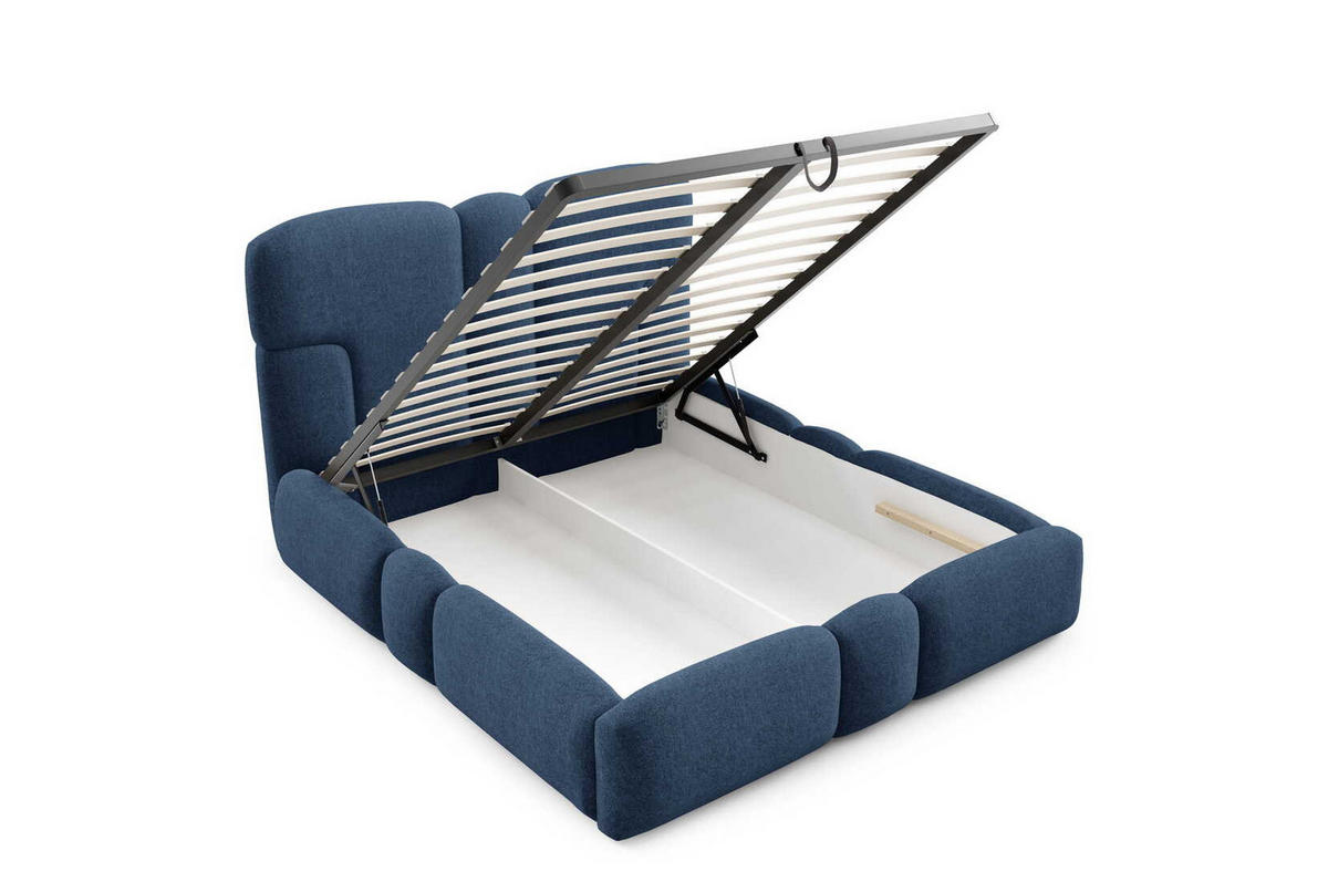 POLSTERBETT 180x200 Safron mit LED, Metall-Lattenrost, Dunkelblau - Dunkelblau, Holz/Textil (180/200cm) - Emporius