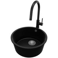 GRANITSPÜLE Valletta Slim, 2-er set Schwarz 46/46 cm 1 Becken + Küchenarmatur 40/20 cm + Ablauf-Set ab 50er Unterschrank - Chromfarben/Schwarz, Kunststoff (46/20/46cm) - Primagran