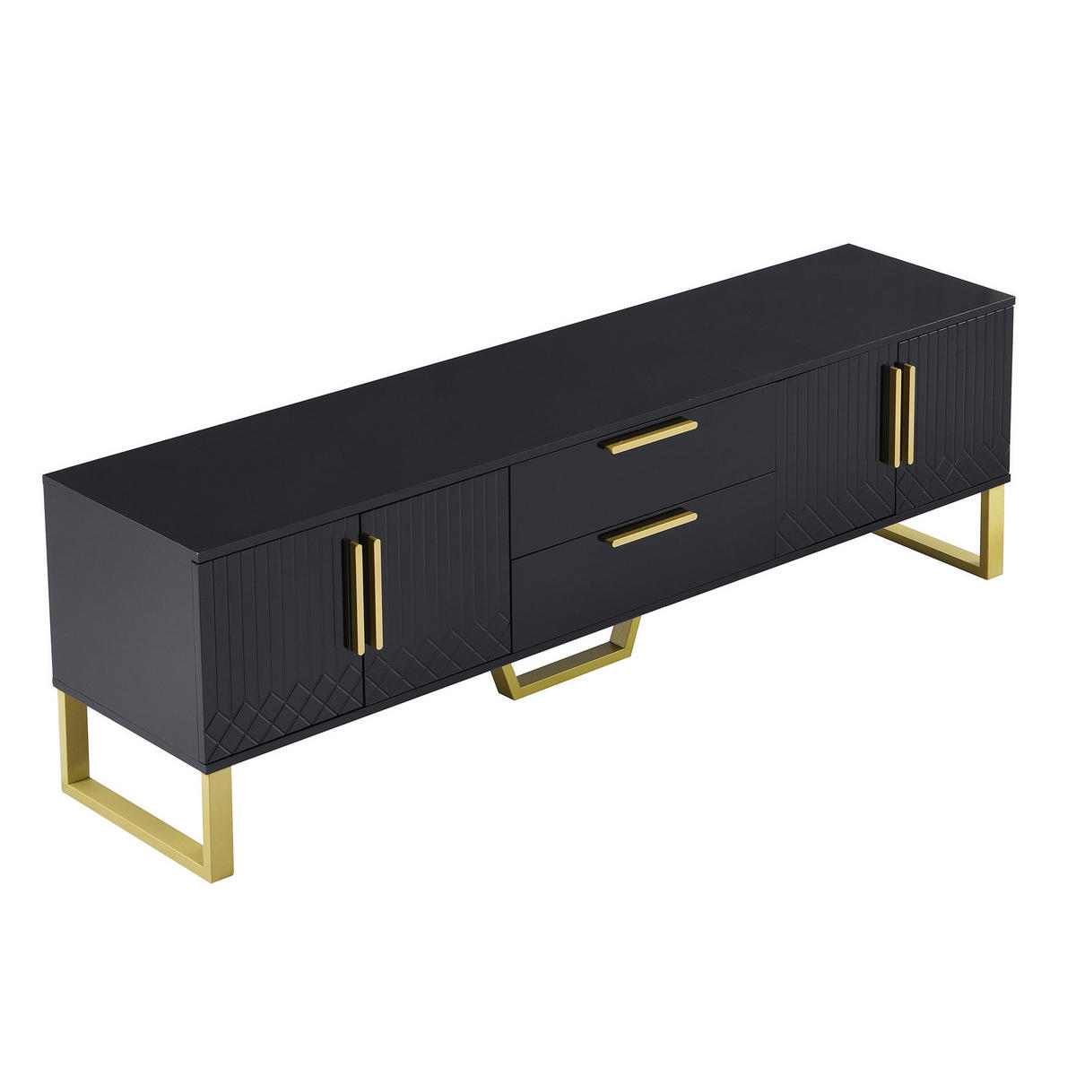 TV-SCHRANK 170/40/53,5 cm mit 4 Türen, 2 Schubladen, Kabelöffnungen und Hochglanz aus MDF, Schwarz/Gold - Schwarz, Holzwerkstoff (170/53.5/40cm) - Redom