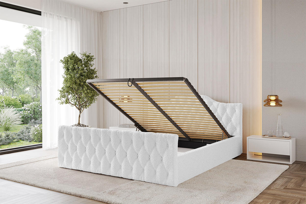 POLSTERBETT mit Bettkasten, Fußteil und Lattenrost, Boxbett ohne Matratze - FALIO-Z-V1 180x200 Weiß - Weiß, Holzwerkstoff/Textil (180/200cm) - ALTDECOR
