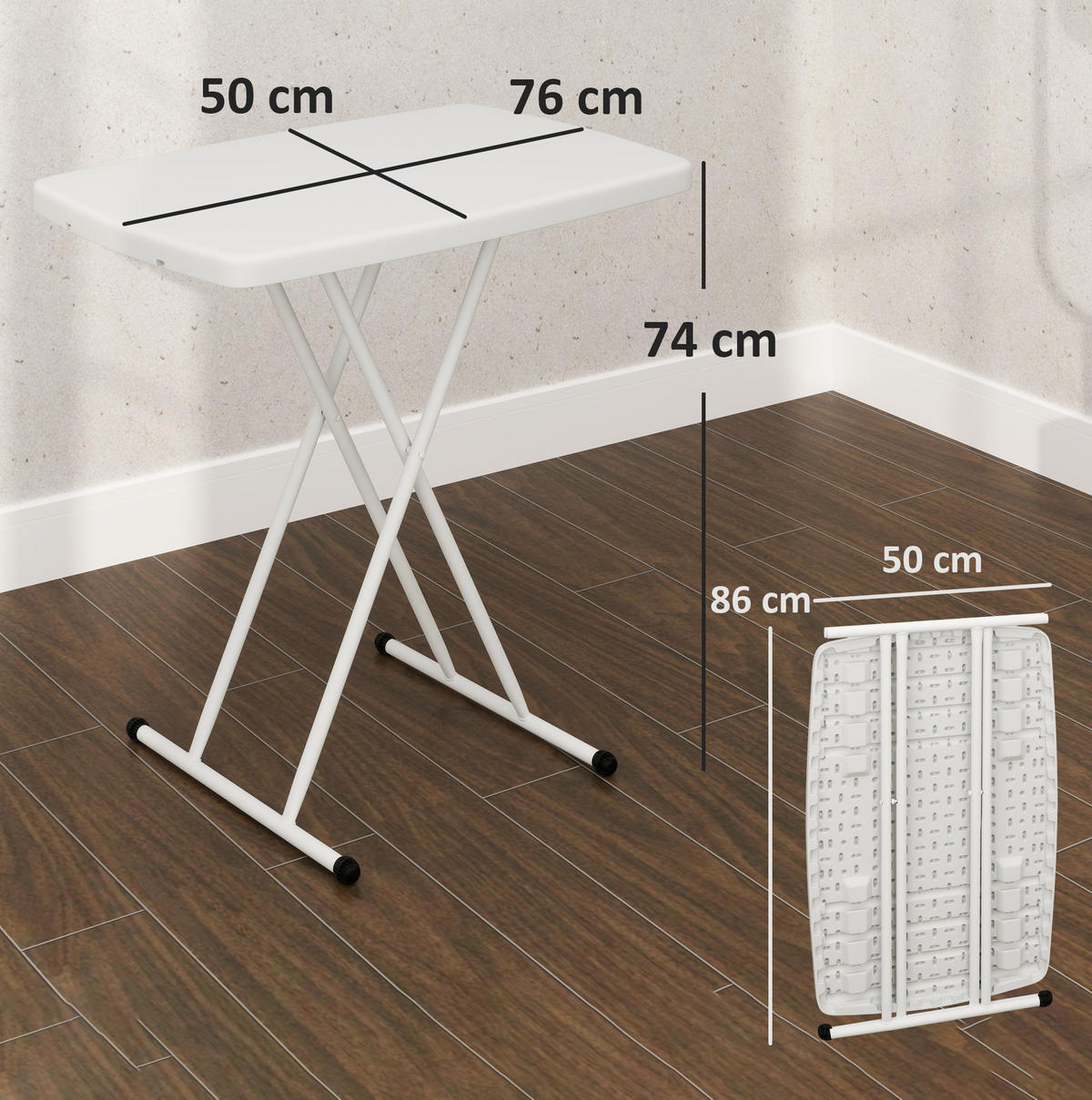 GARTENTISCH aus Kunststoff & Stahl 76x50x74 cm Weiß mit Klappdesign - Naturfarben, Metall (76/50/74cm) - Modfu