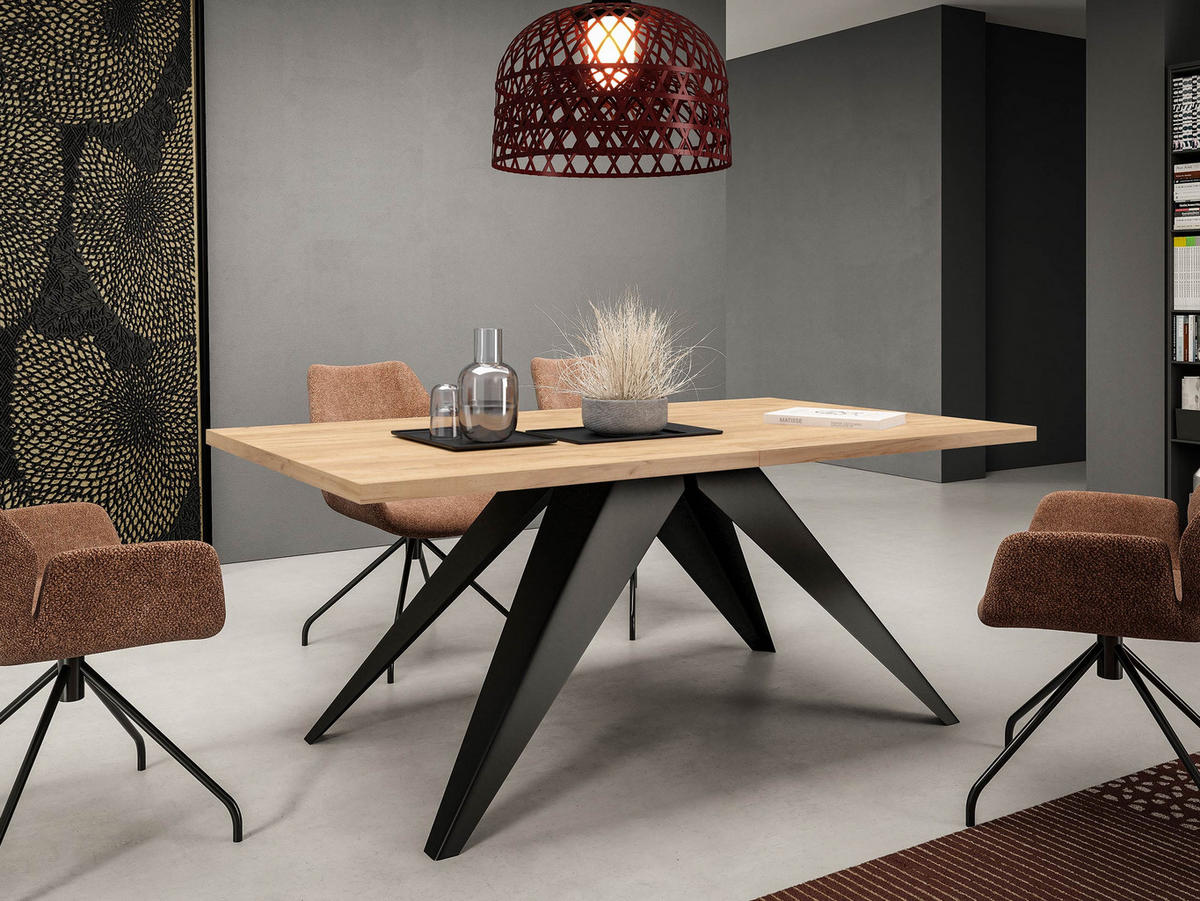 TISCH Vento 100 Ausziehbar - Eichefarben/Schwarz, Holzwerkstoff/Metall (80/140/76cm) - MIRJAN24