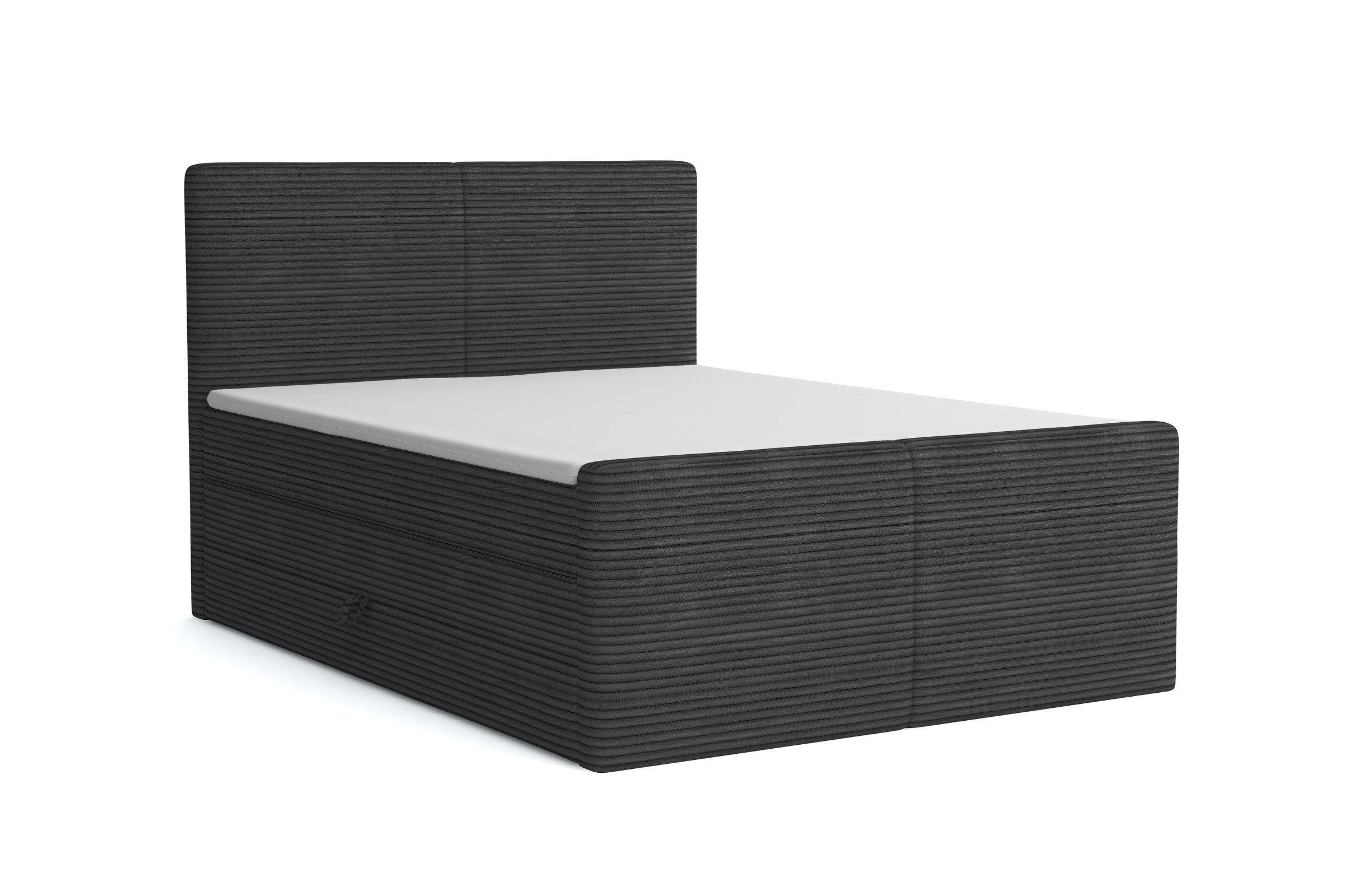 BOXBETT ROCKY 140/200 in Cord Anthrazit mit Doppelmatratzen H3 - Anthrazit, Holz/Holzwerkstoff (140/200cm) - Deine Möbel 24