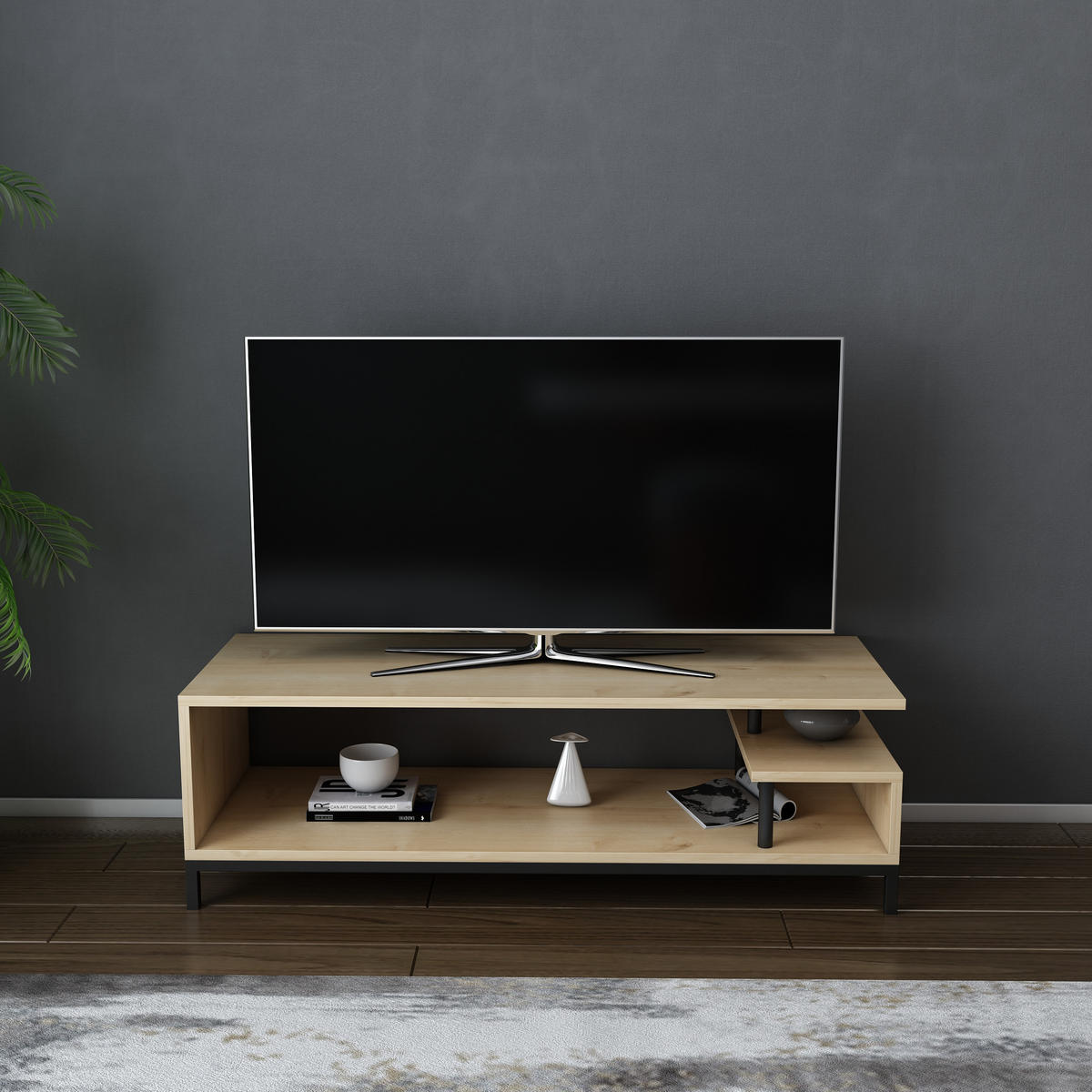 TV-LOWBOARD Reilly Schwarz-Eiche - Eichefarben/Schwarz, Holzwerkstoff (120/38/45cm) - Decorotika