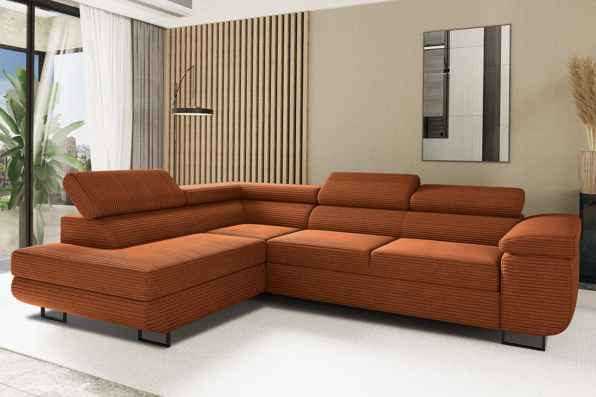 ECKSOFA ATOMIC Mit Schlaffunktion, Stoff Poso, Kupfer, Links - Rostfarben, Holz (203/277cm) - Kaiser Möbel