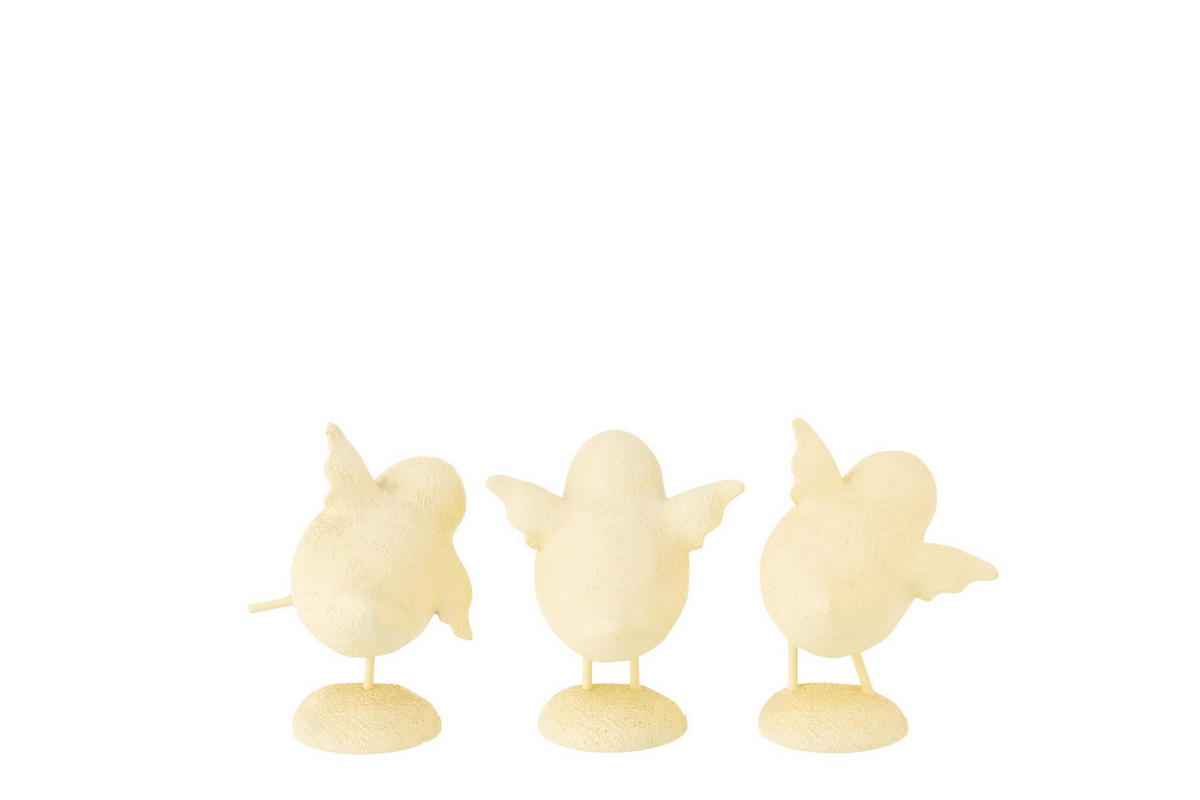 DEKO VOGEL HELLGELB (3ER SET) - Gelb, Glas/Naturmaterialien (10.5/12.5/9.5cm) - J-Line
