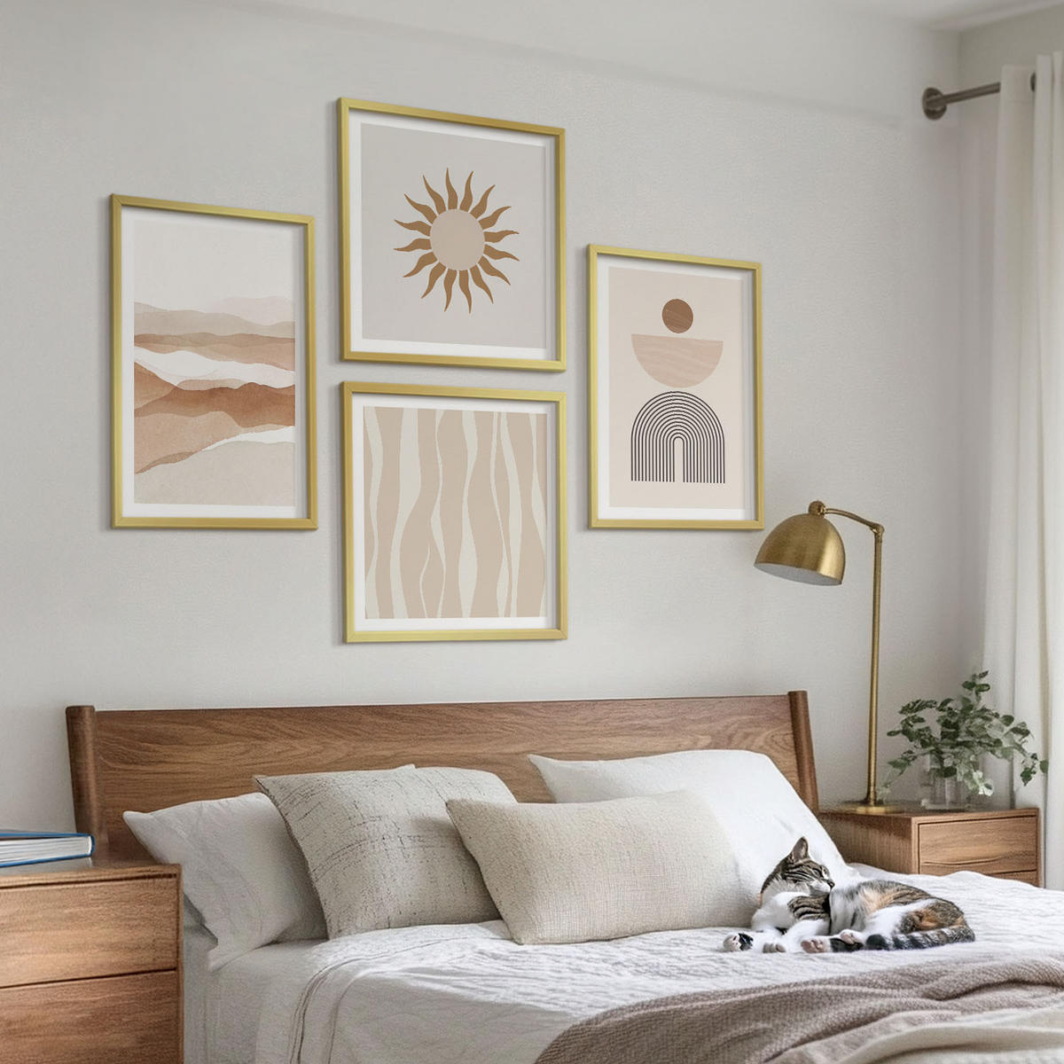 WANDBILDER 4er Set - 50x50 cm & 40x60 cm Goldrahmen - Abstrakte Landschafts- und Naturgeometrie - Goldfarben, Kunststoff (50/50cm) - ArtPrintCave